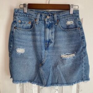 Levi's‎ 501 Denim Mini Skirt Women's 27 Distressed Raw Hem Blue